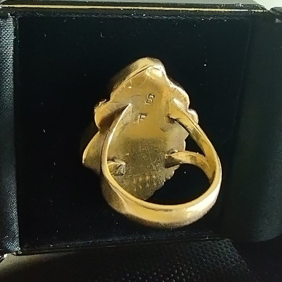 Ben Eustace Sterling Silver Carved Turquoise, Coral Floral Leaf Ring Size: 6 - Picture 6 of 10